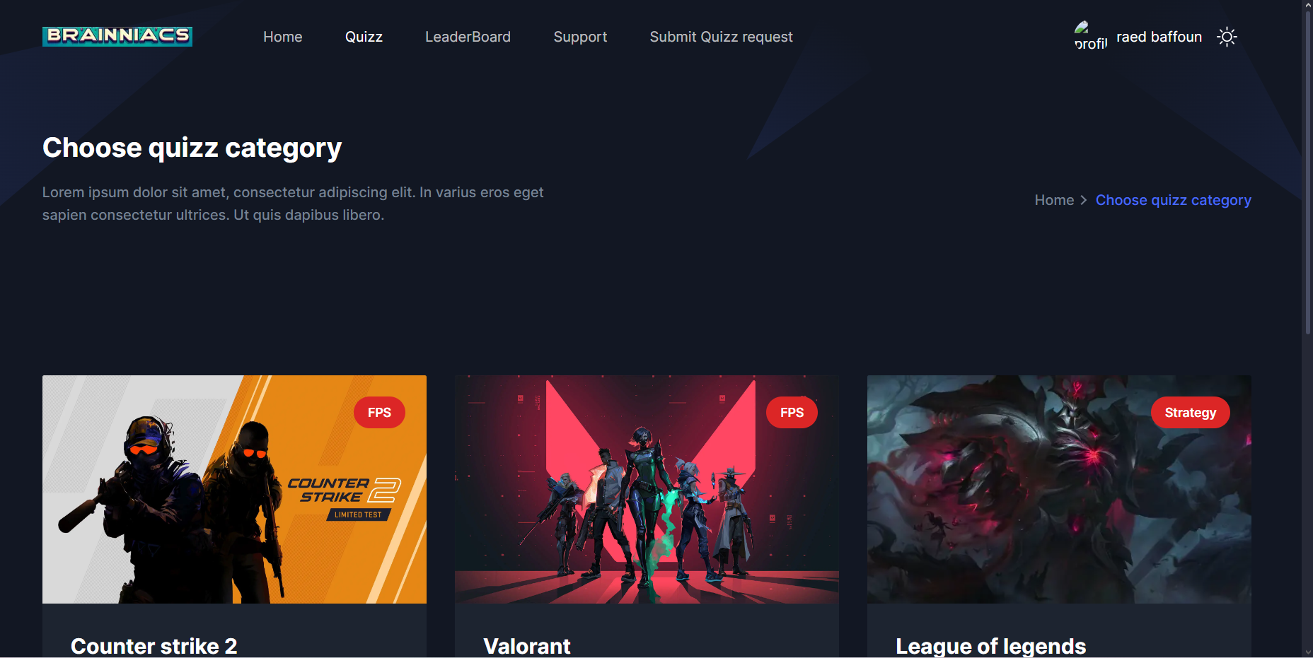 Gaming quiz app